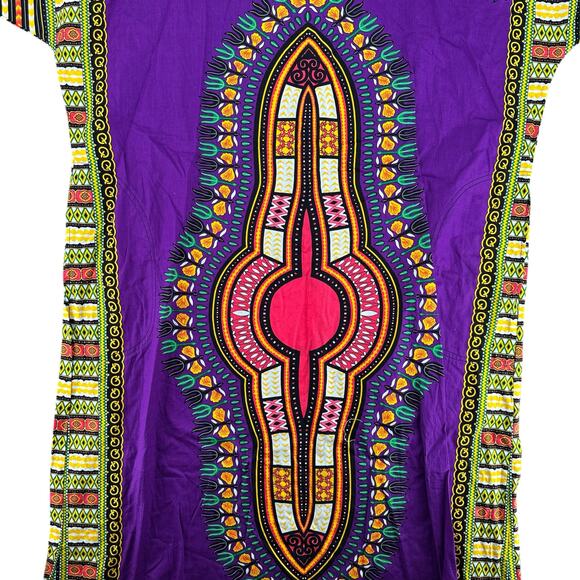 Purple Dashiki Maxi Dress Traditional African Tunic Vibrant Print Cotton NWT - Picture 3 of 8